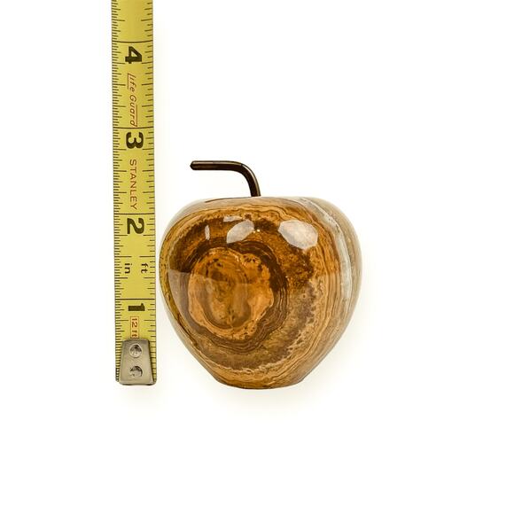 Paperweight Marble Agate Apple Home Decor Brown Cream Color Bands Metal Stem - Picture 9 of 10